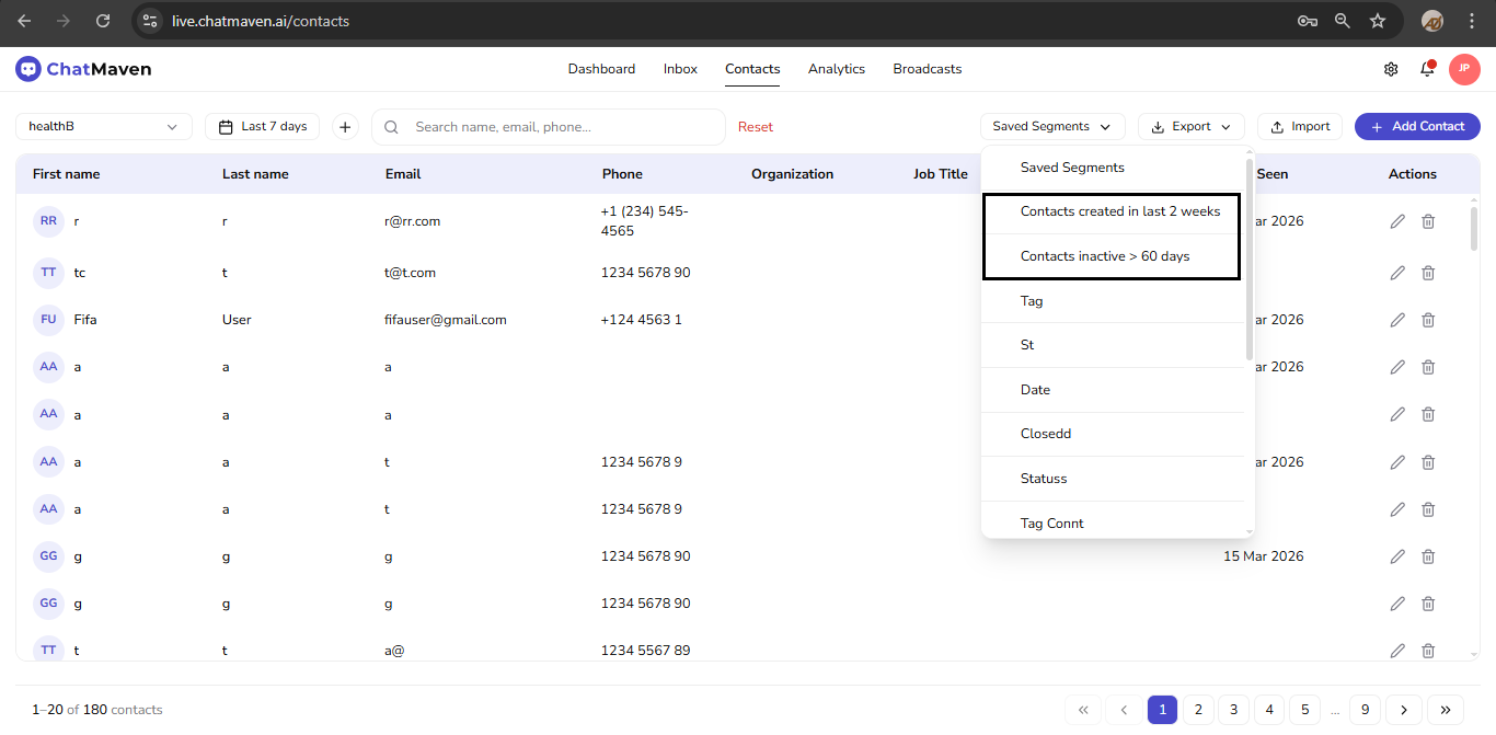 Built-in segments in Saved Segments (outlined)