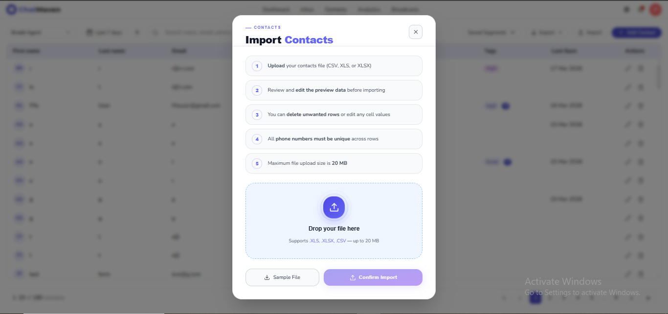 Import Contacts modal