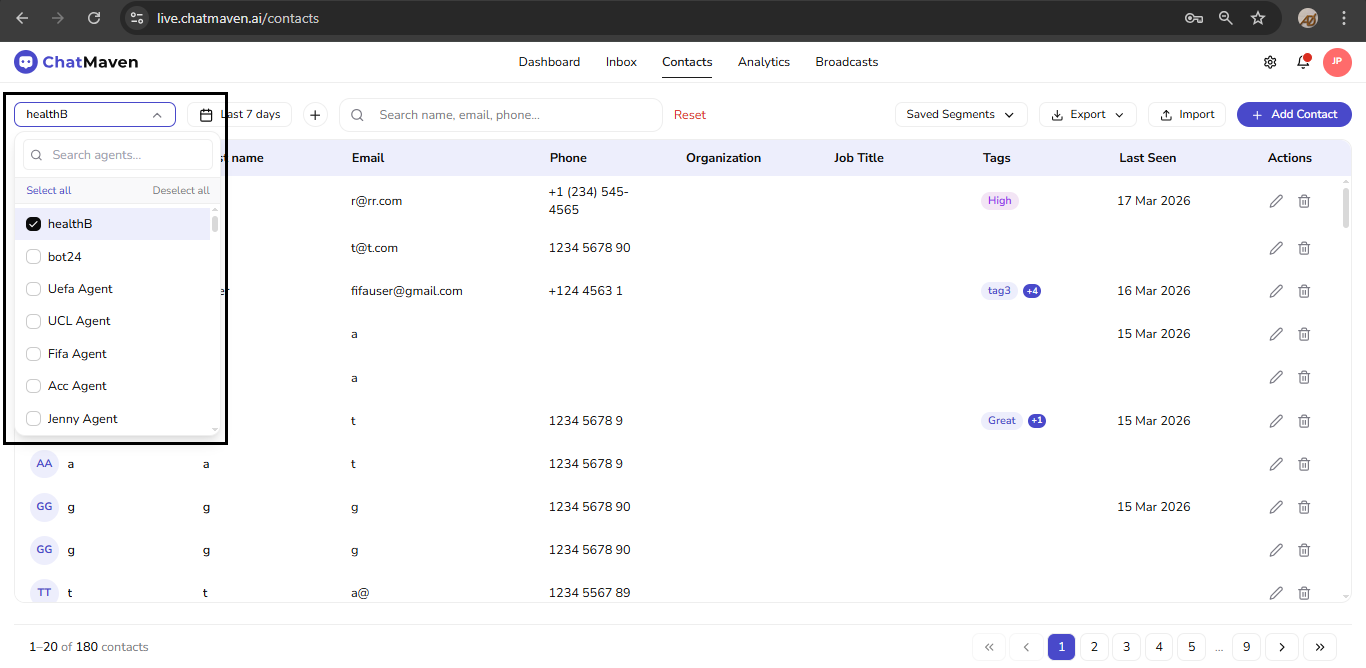 Agent menu open (outlined)