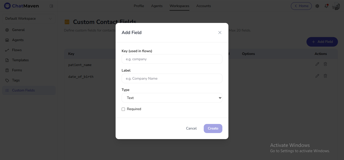 Add Field modal