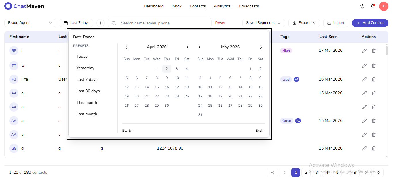 Date range picker (outlined)
