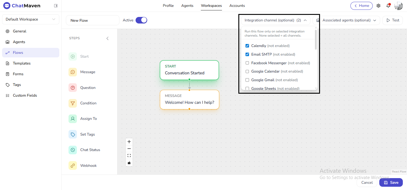 Integration channel multi-select