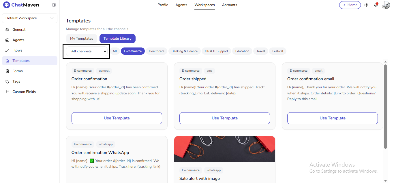 Channel and E-commerce category filters