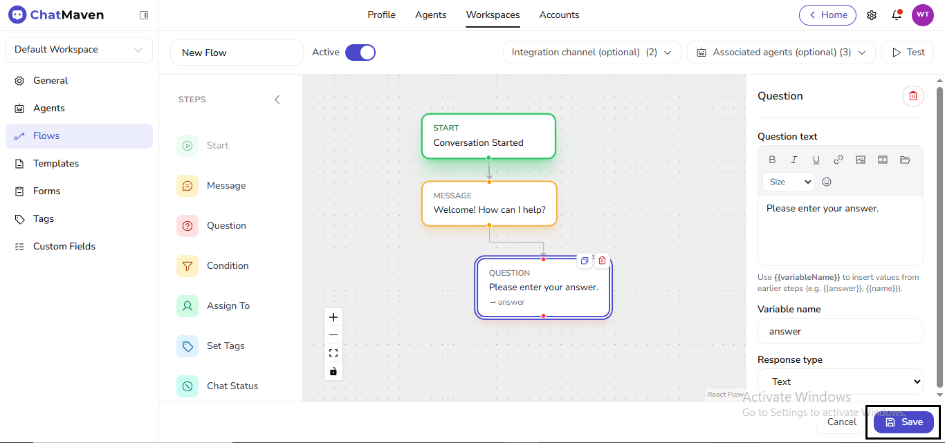 Save on the step panel