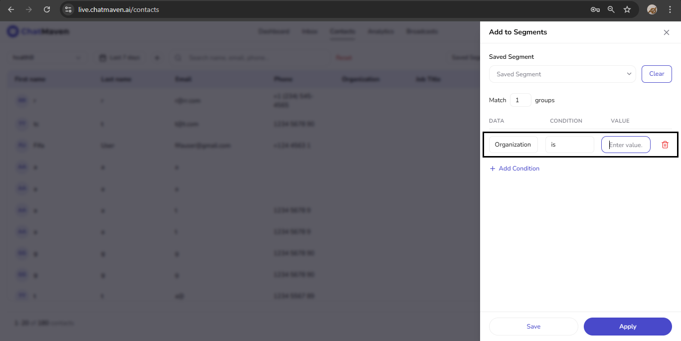 Condition row (outlined)