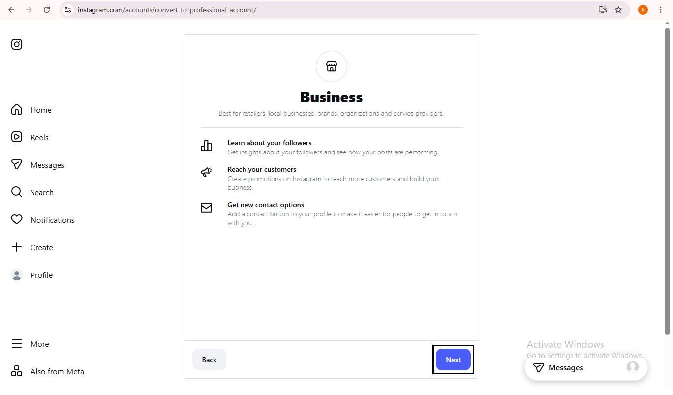 Professional account — Business