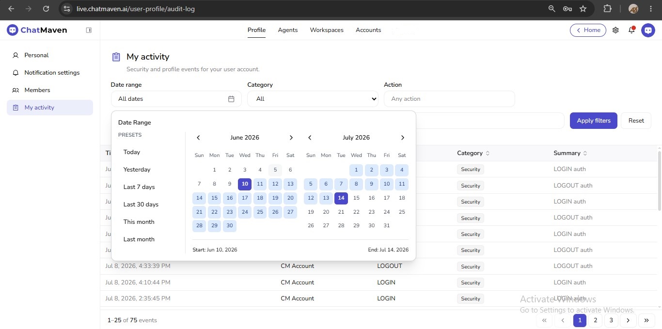 Date range calendar