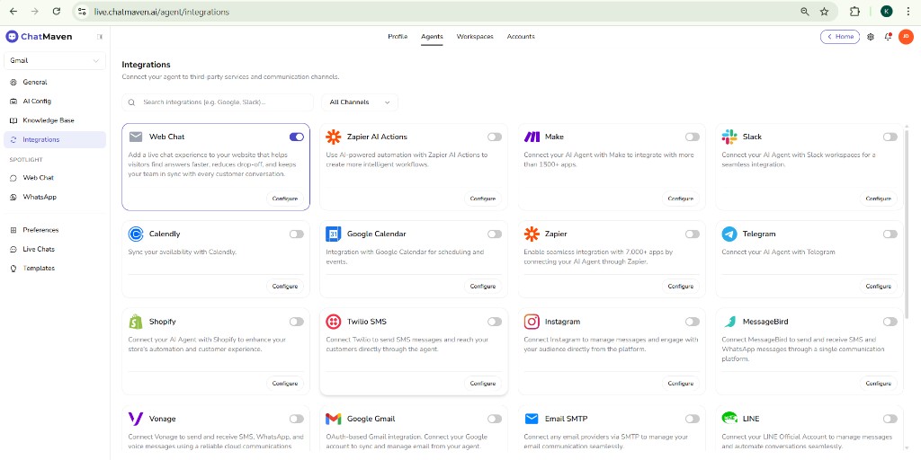 Step 1 — Integrations page