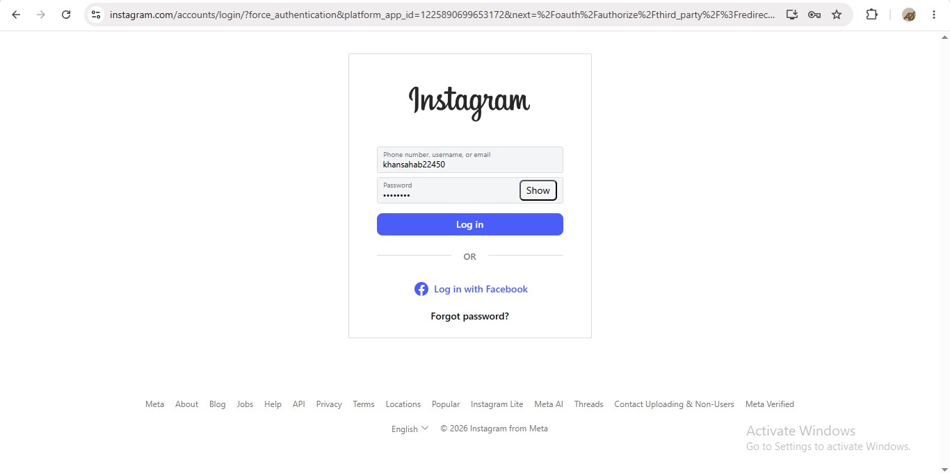 Step 4 — Instagram login