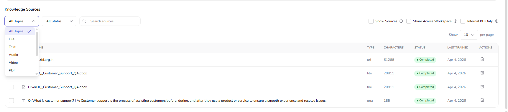 Knowledge Base Text/QnA tab with Add Manual Text or Q&amp;A form
