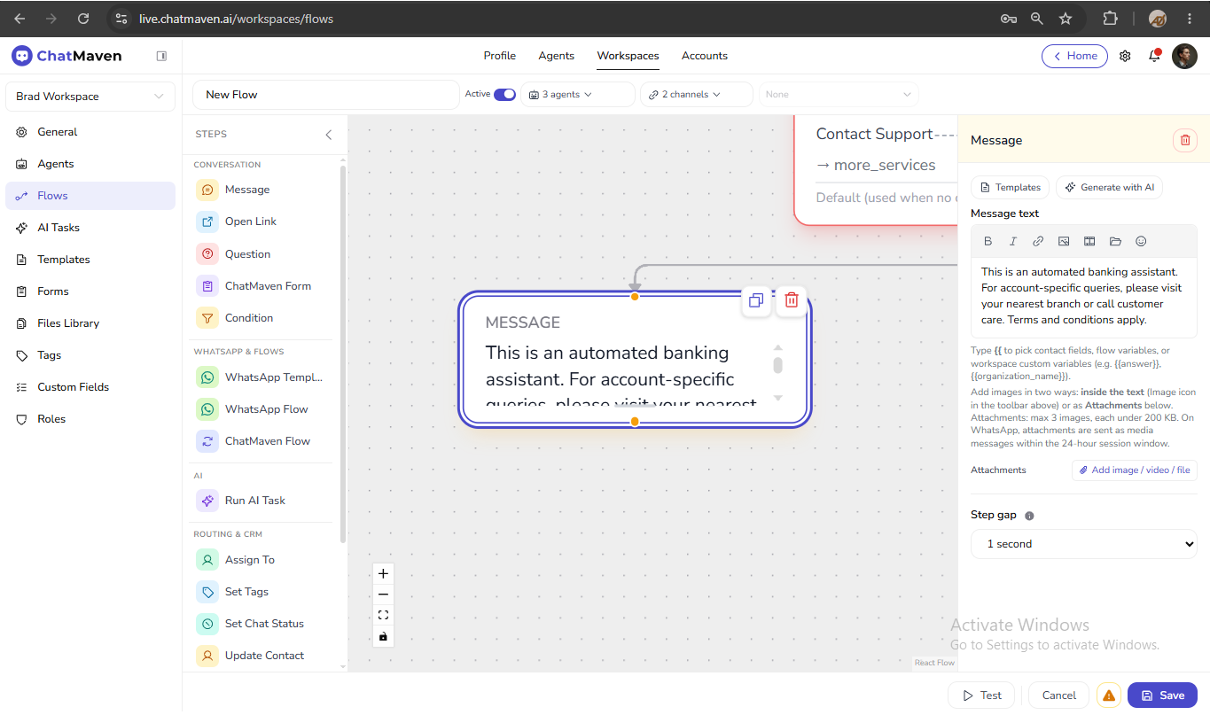 Message step configuration