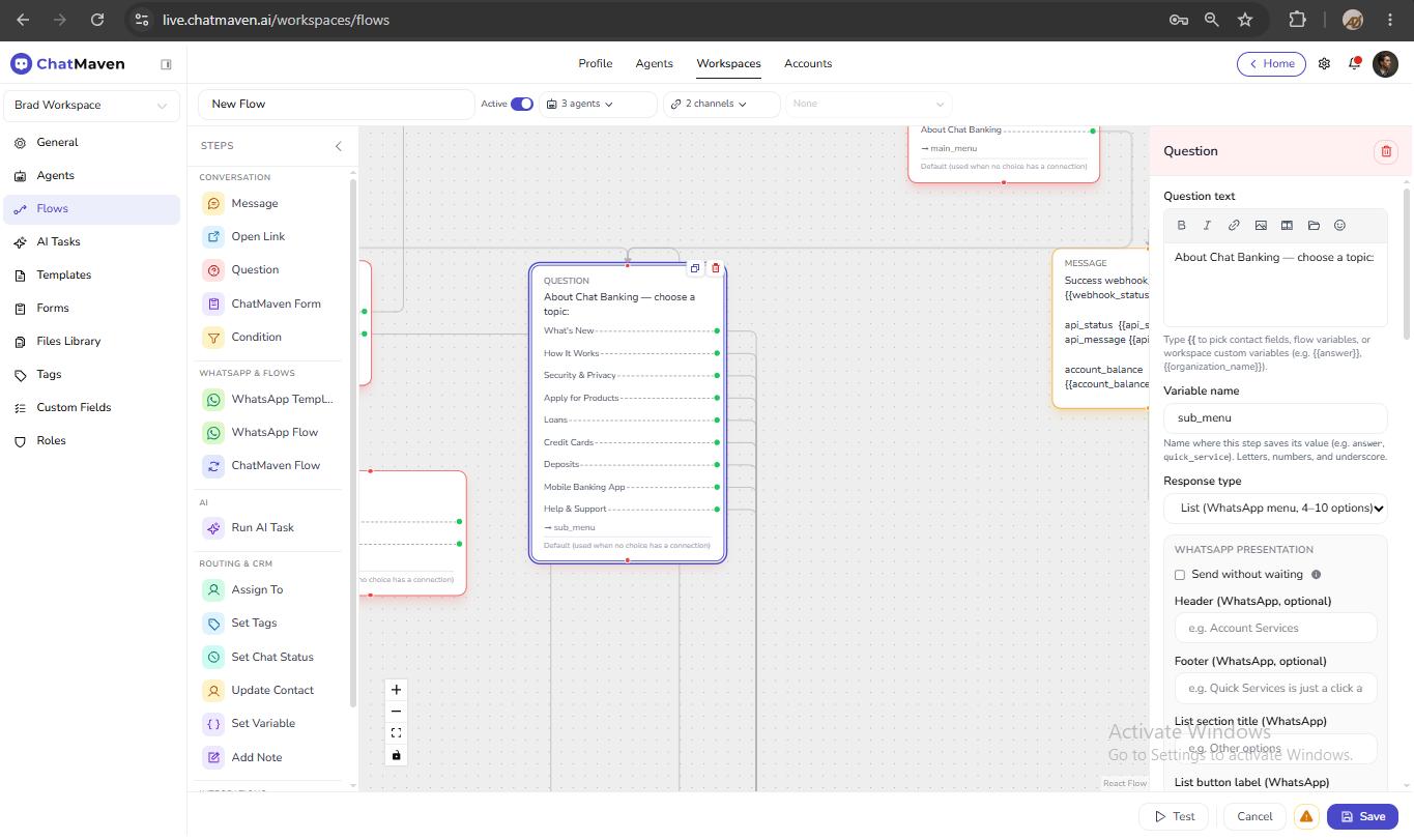 Question step configuration