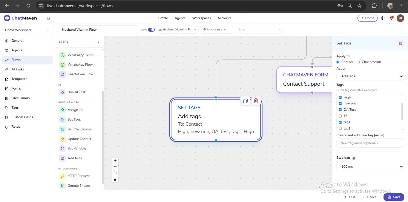 Set Tags step configuration
