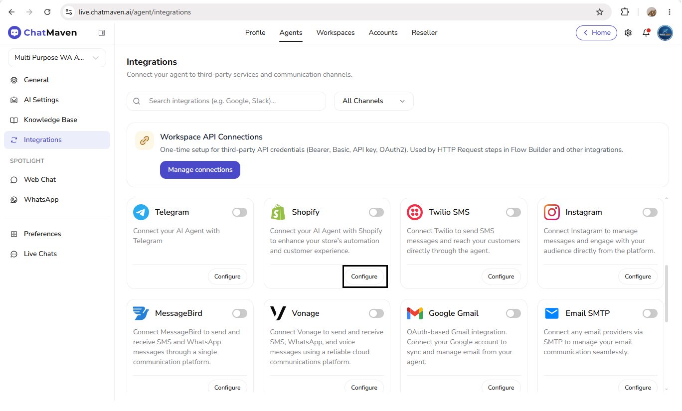 Step 2 — Configure on the Shopify card